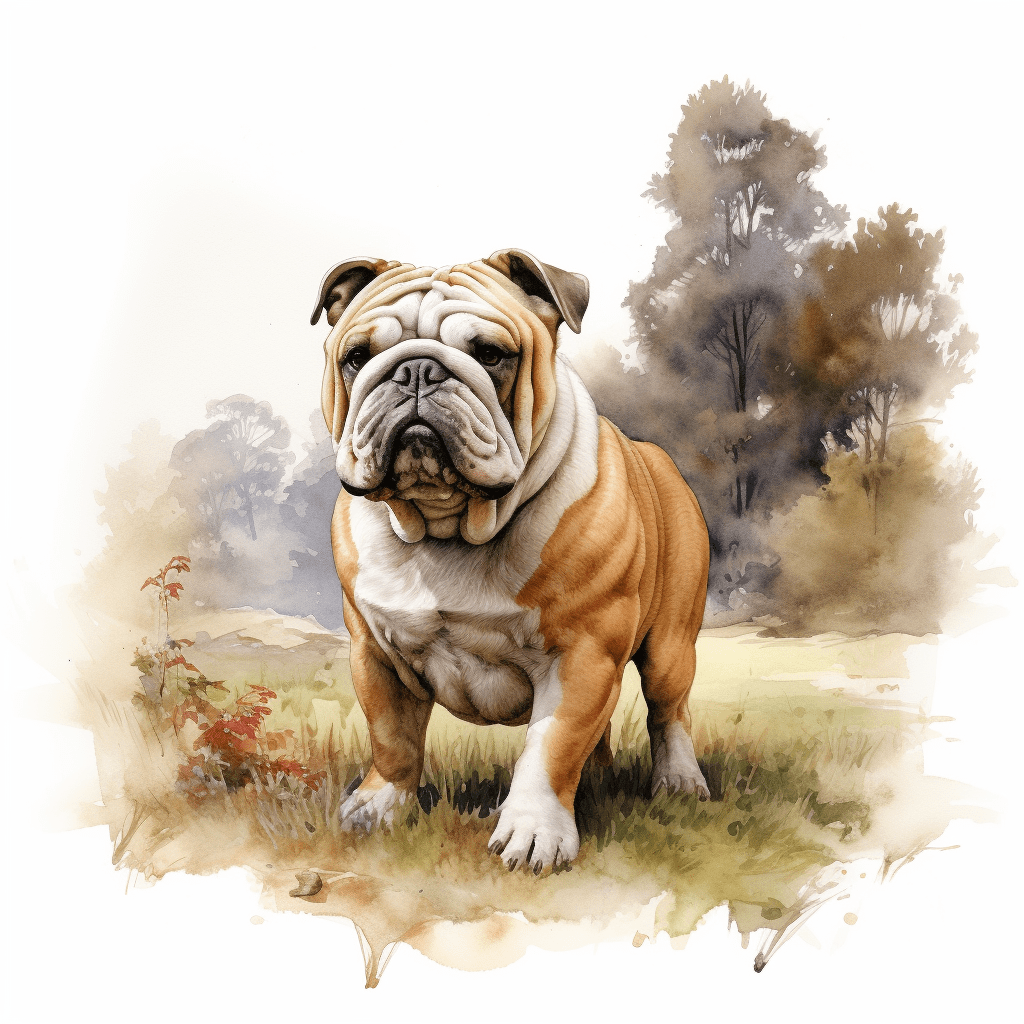Bulldog full body angle portrait watercolour copyright sigsigmundo