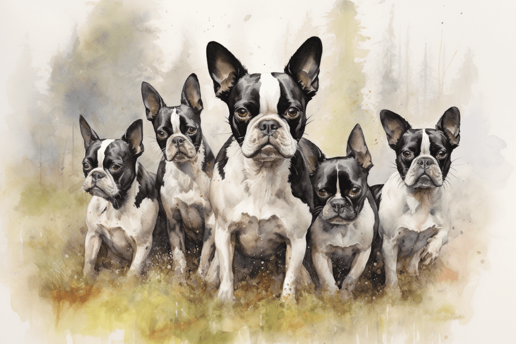 Boston Terrier group of many watercolour copyright sigsigmundo
