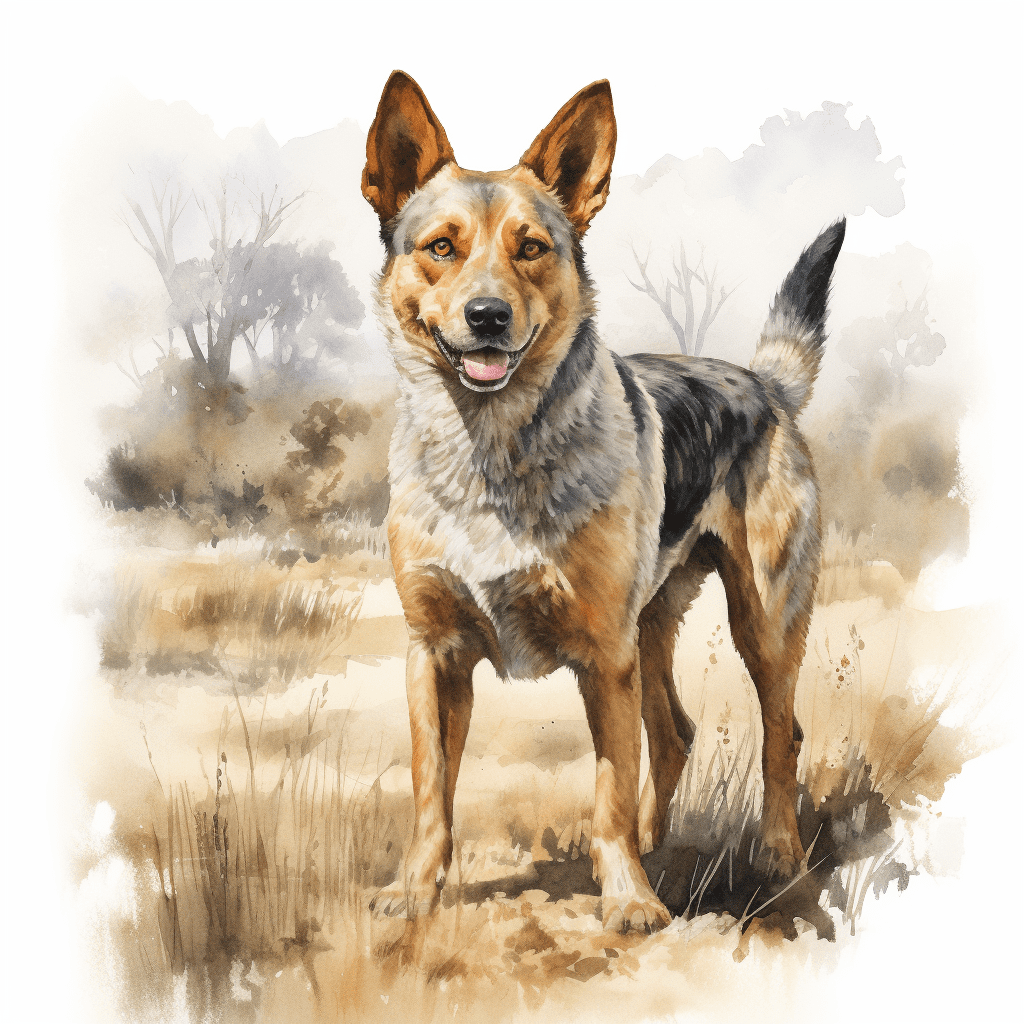 Australian Cattle Dog full body angle portrait watercolour copyright sigsigmundo