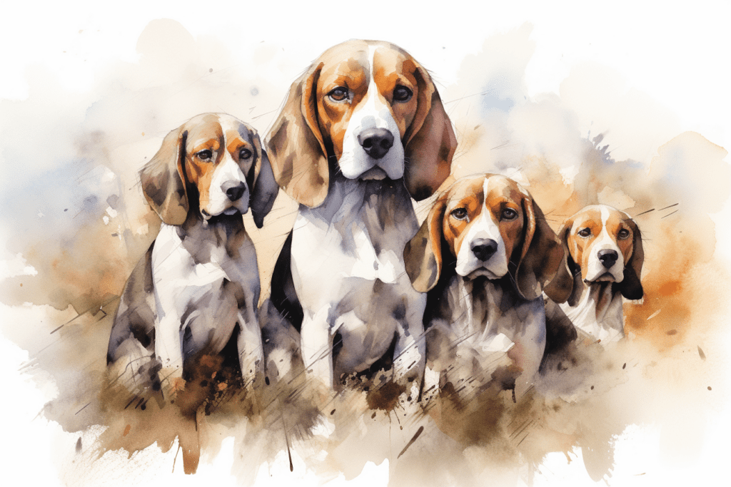 Beagle group of many in a watercolour setting copyright sigsigmundo