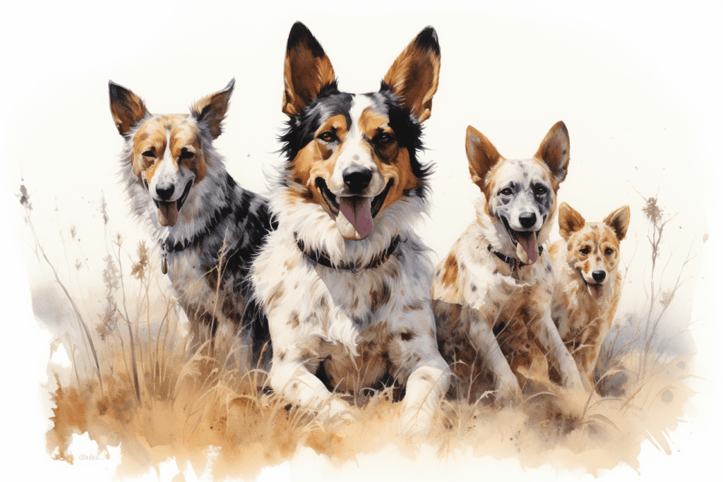Australian Cattle Dog group of many watercolour copyright sigsigmundo