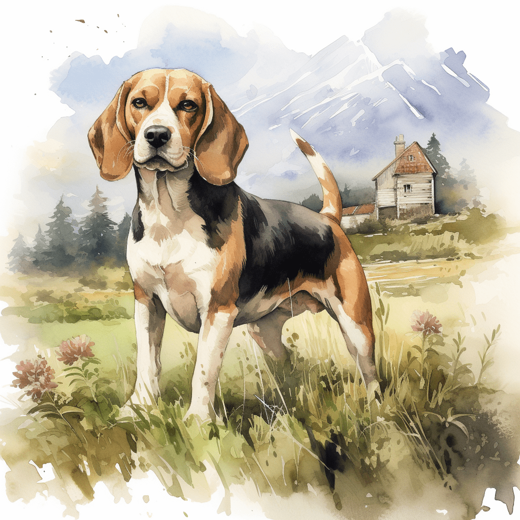 Beagle playing in a watercolour setting copyright sigsigmundo