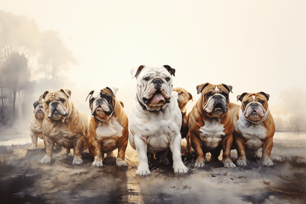 Bulldog group of many watercolour copyright sigsigmundo