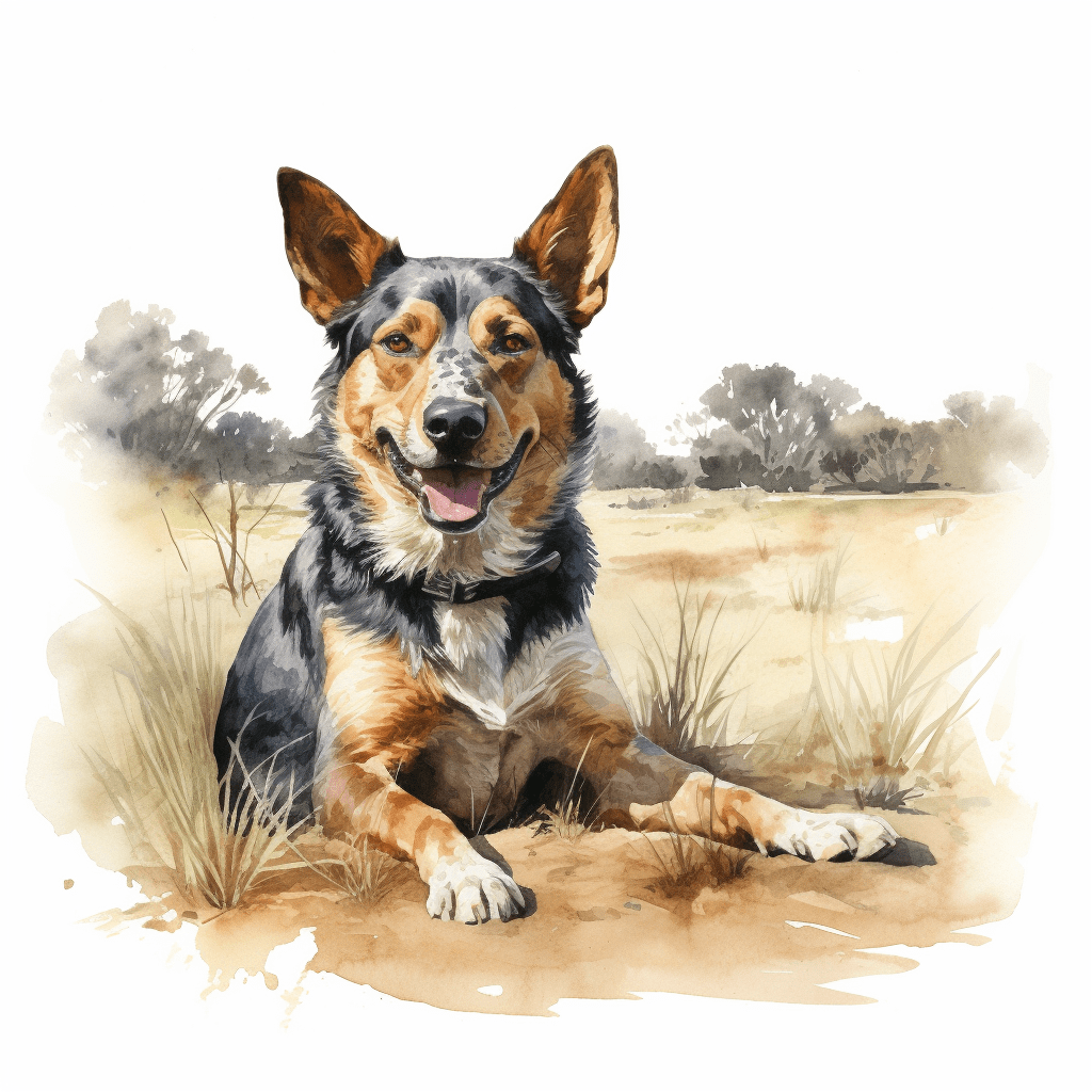 Australian Cattle Dog lying watercolour copyright sigsigmundo
