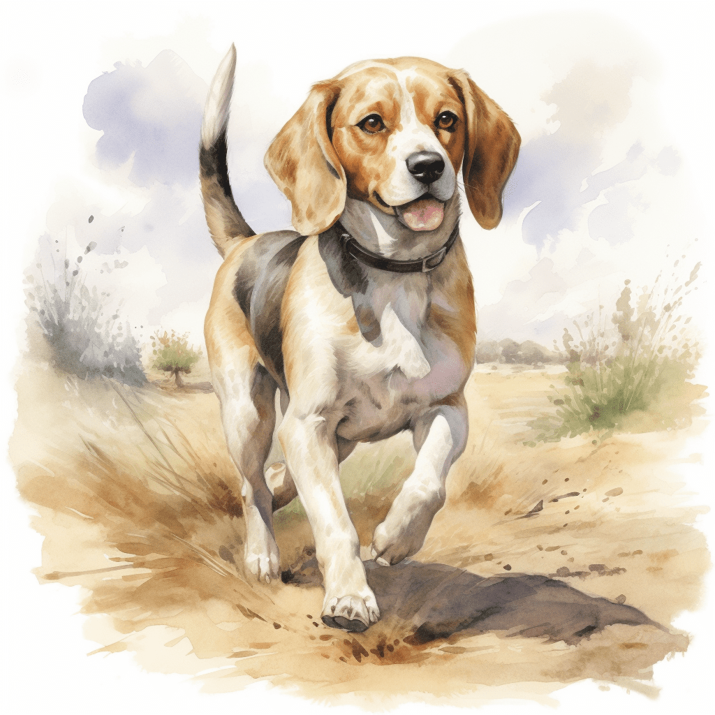 Beagle playing in a watercolour setting copyright sigsigmundo