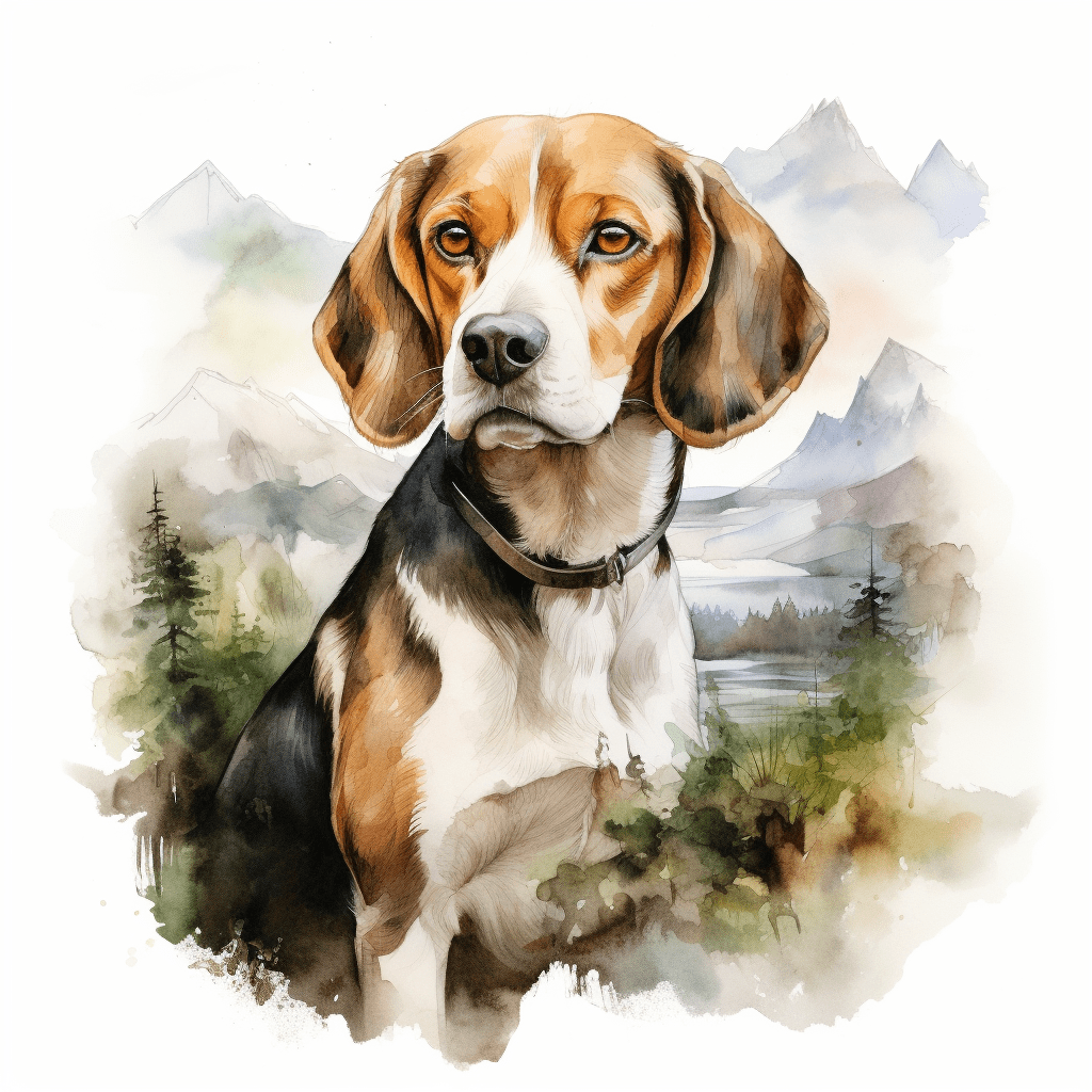 Beagle portrait in a watercolour setting copyright sigsigmundo