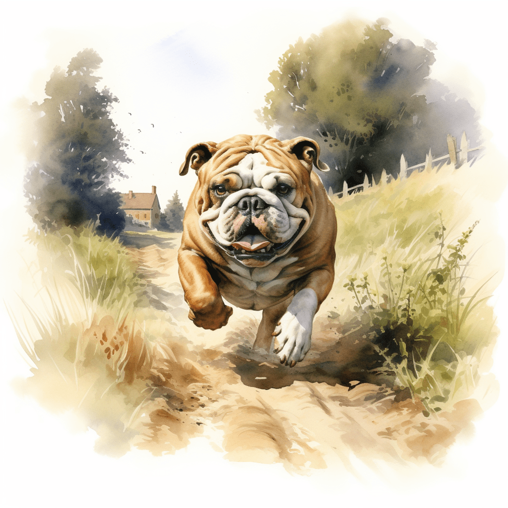 Bulldog running watercolour copyright sigsigmundo