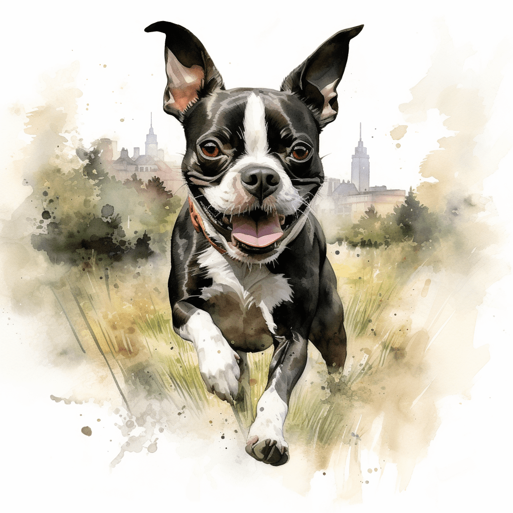 Boston Terrier running watercolour copyright sigsigmundo