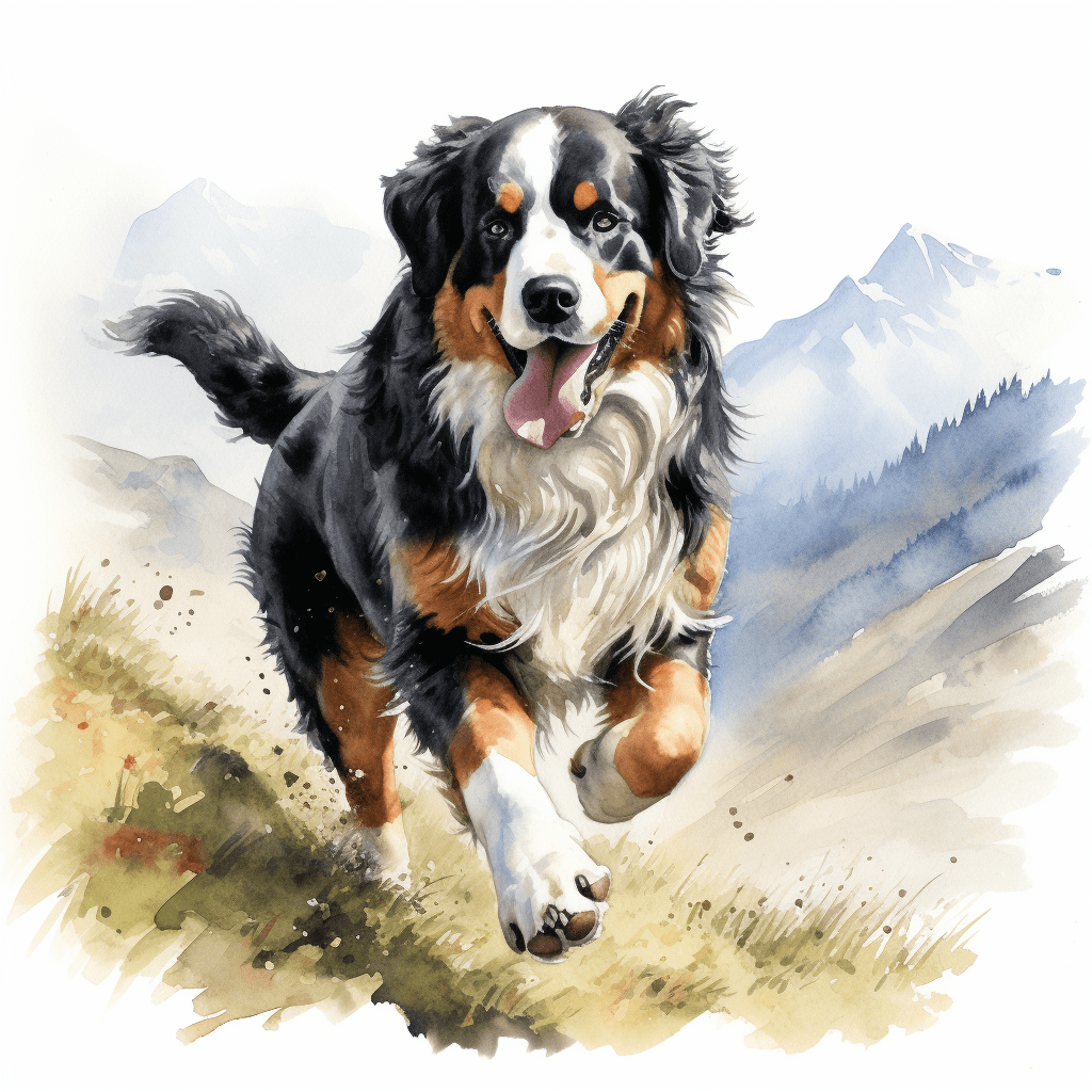 Bernese Mountain Dog running watercolour copyright sigsigmundo