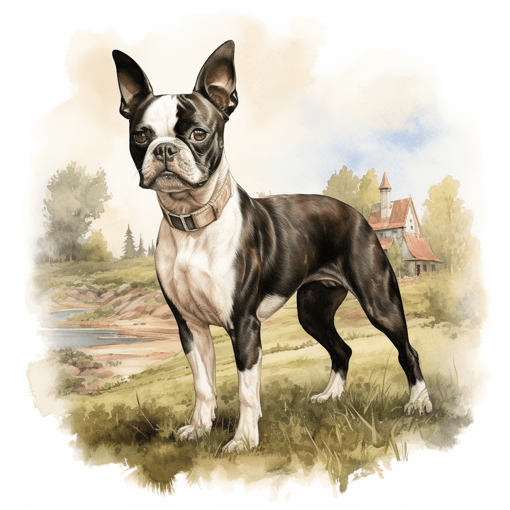 Boston Terrier standing watercolour copyright sigsigmundo