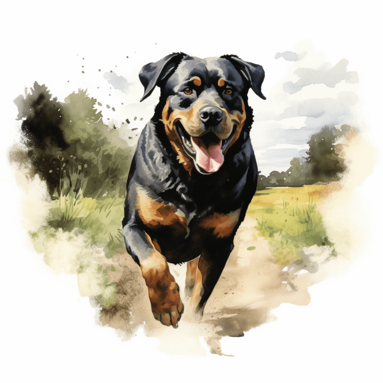 Rottweiler running watercolour copyright sigsigmundo