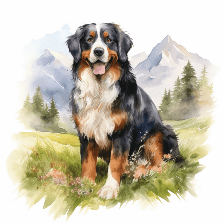 Bernese Mountain Dog sitting watercolour copyright sigsigmundo