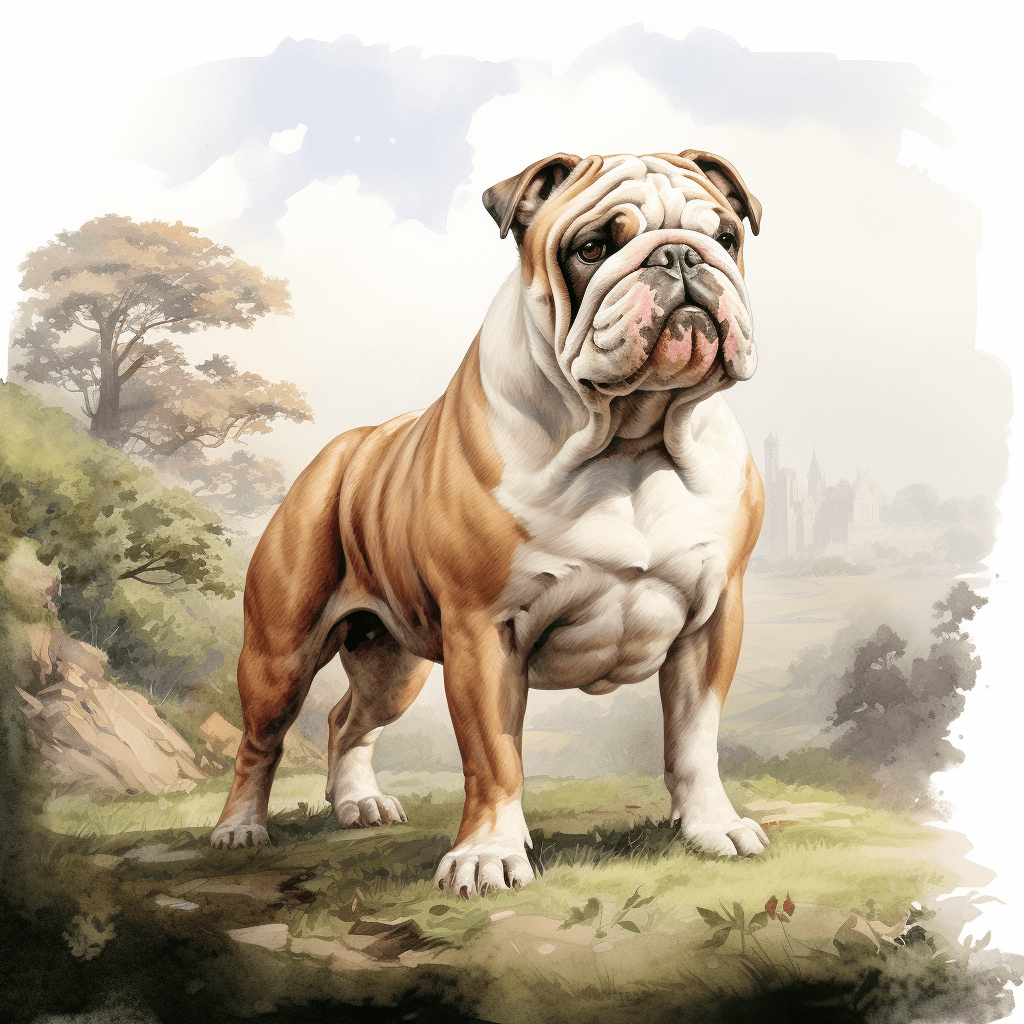Bulldog standing watercolour copyright sigsigmundo