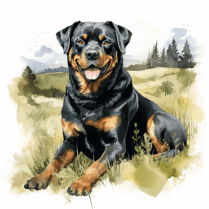 Rottweiler sitting watercolour copyright sigsigmundo