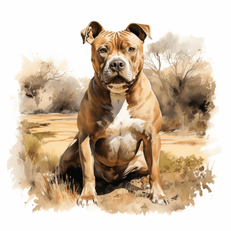 Pit Bull Terrier sitting watercolour copyright sigsigmundo