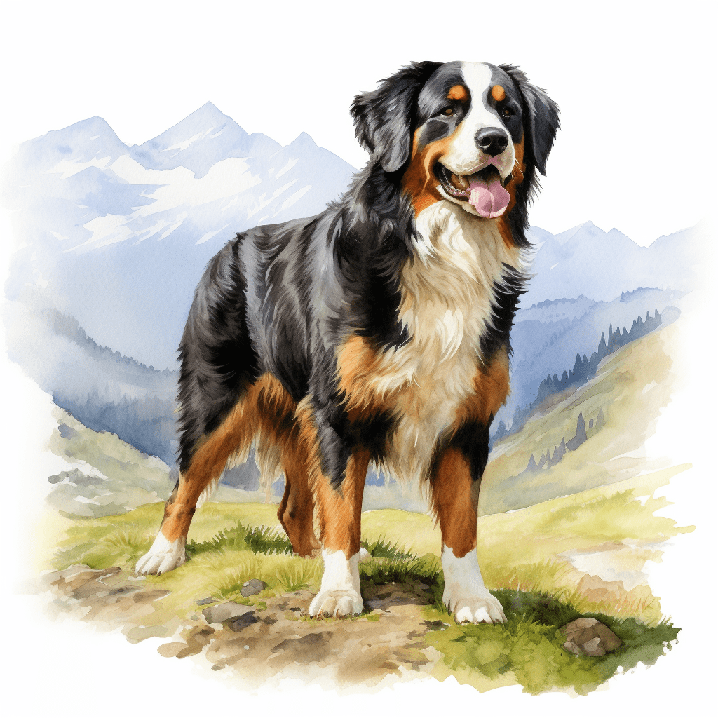 Bernese Mountain Dog standing watercolour copyright sigsigmundo