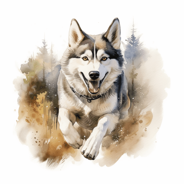 Siberian Husky running watercolour copyright sigsigmundo