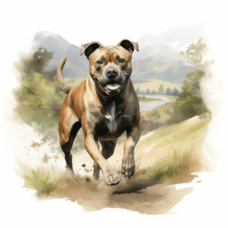 Staffordshire Bull Terrier running watercolour copyright sigsigmundo