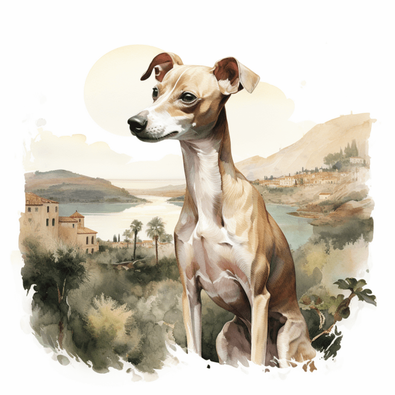 Italian Greyhound sitting watercolour copyright sigsigmundo